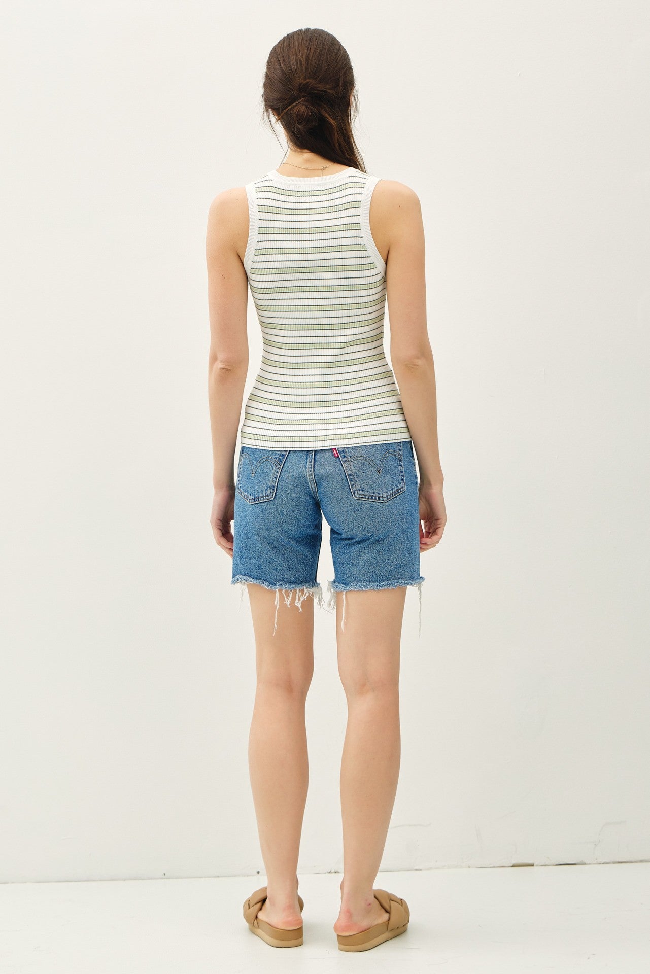 Jessa Stripe Ribbed Knit Tank | Sage