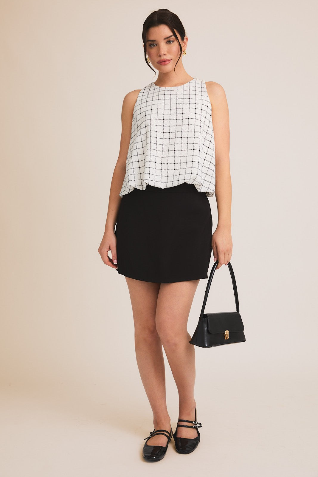 Mattie Bubble Hem Grid Top (FINAL SALE)
