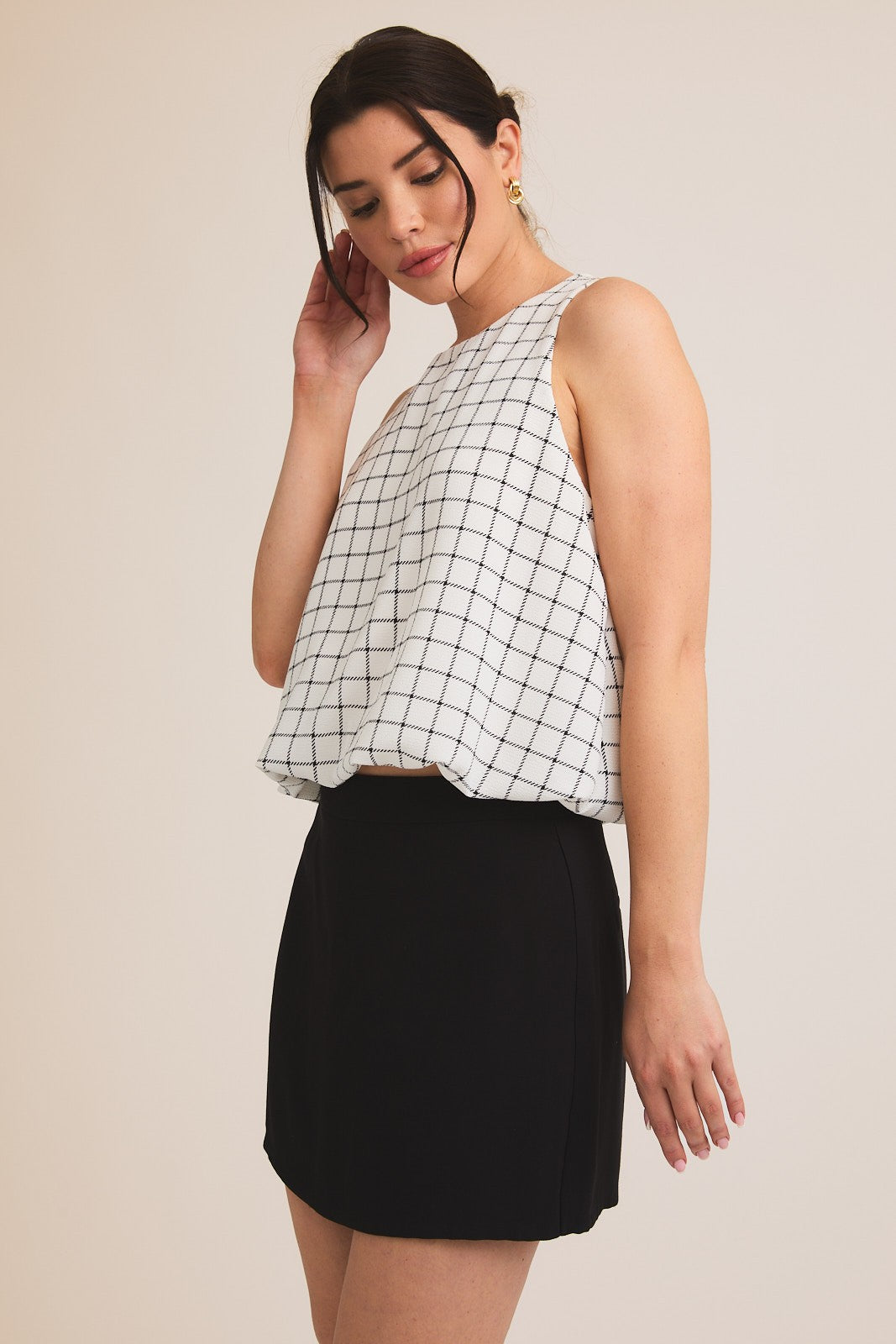 Mattie Bubble Hem Grid Top (FINAL SALE)