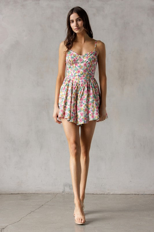 Jordan Floral Sweetheart Neckline Mini Romper (FINAL SALE)