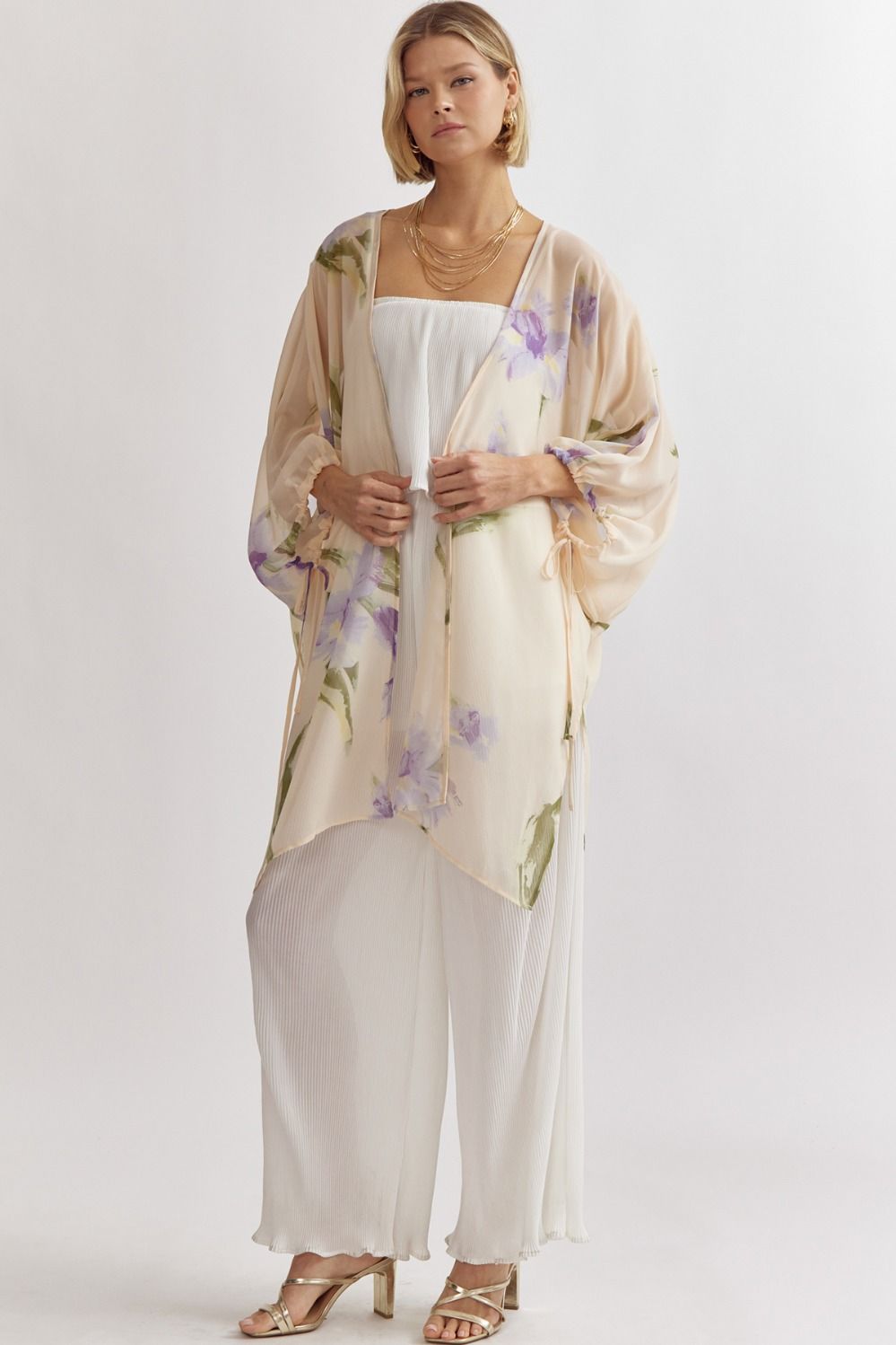 Macie Floral 3/4 Sleeve Kimono | Peach (FINAL SALE)