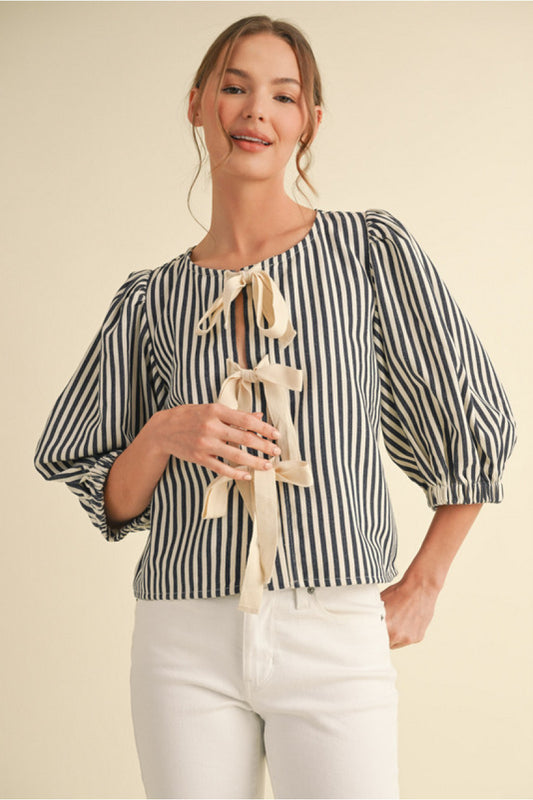 Angela Bow Tie Denim Top
