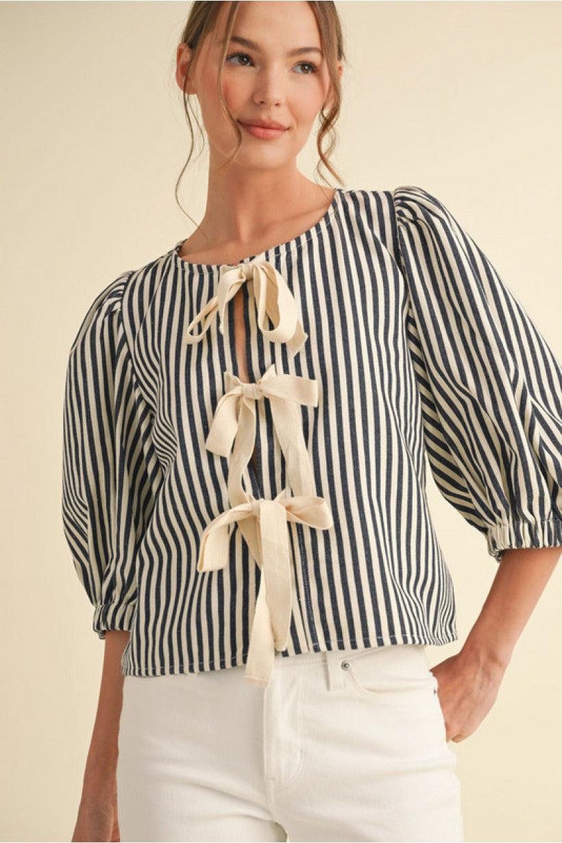 Angela Bow Tie Denim Top