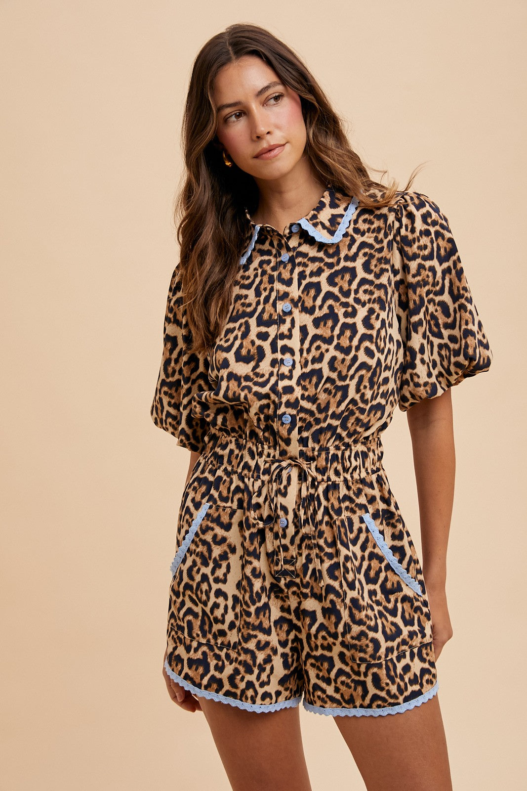 Melissa Lace Trimmed Leopard Romper (FINAL SALE)