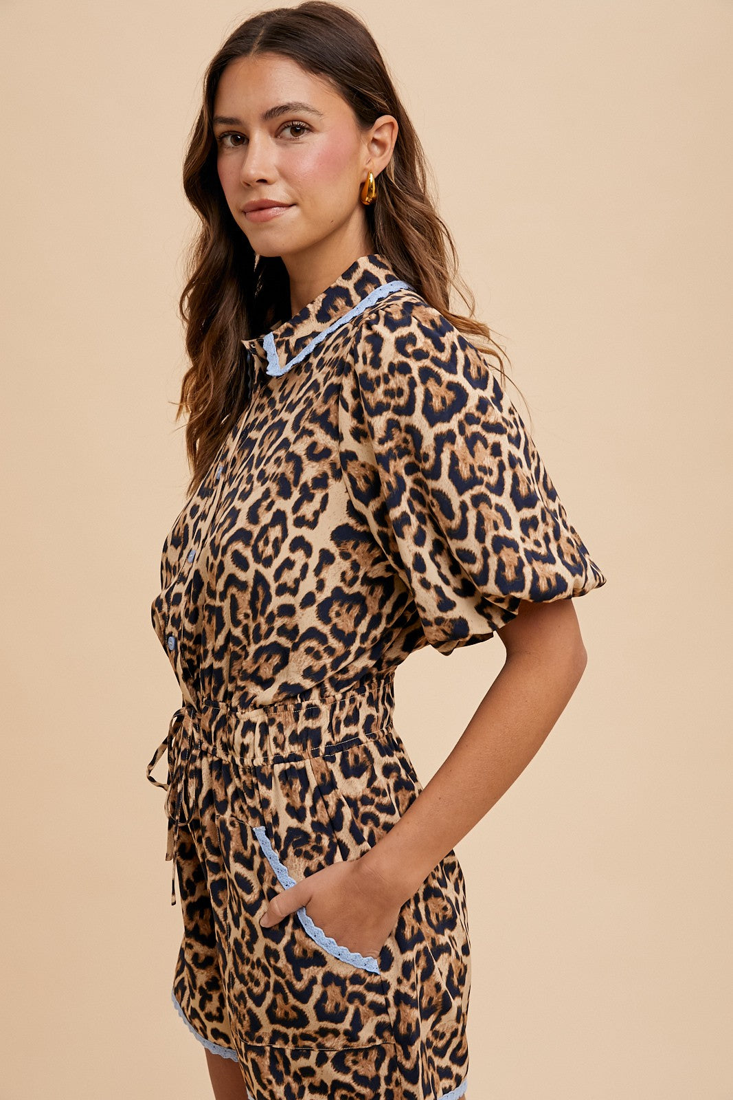 Melissa Lace Trimmed Leopard Romper (FINAL SALE)