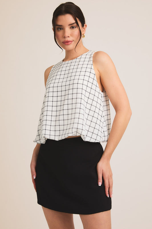 Mattie Bubble Hem Grid Top (FINAL SALE)