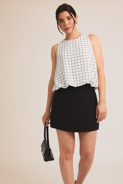 Mattie Bubble Hem Grid Top (FINAL SALE)