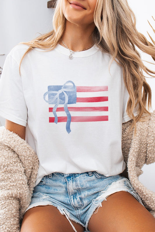 American Flag Bow Comfort Colors Graphic Tee (FINAL SALE)