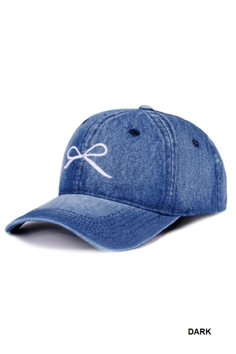 Dainty White Bow Denim Cap