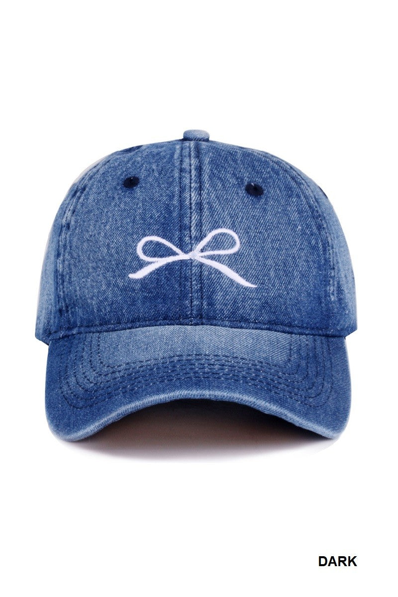 Dainty White Bow Denim Cap