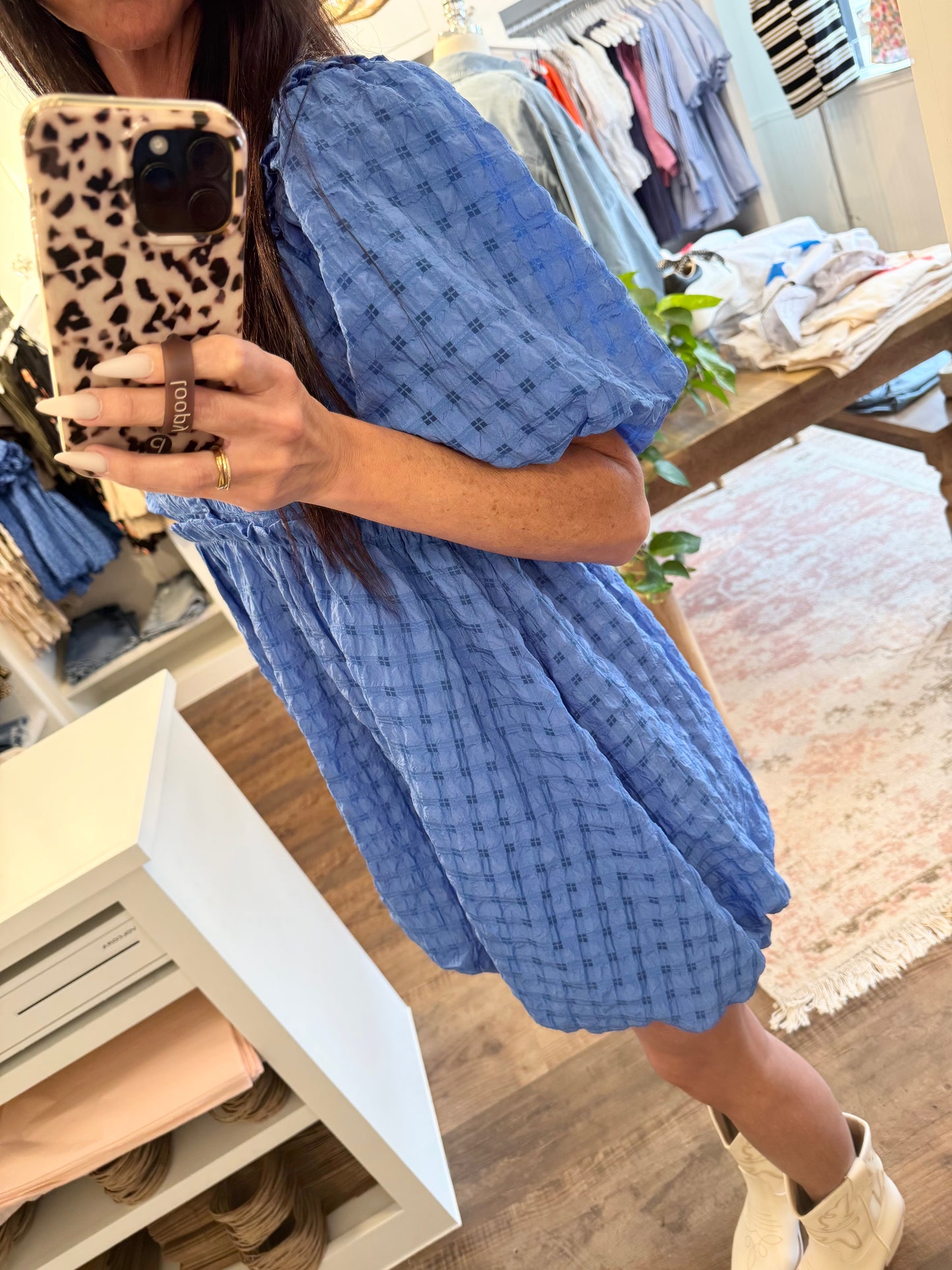 Evelyn Textured Puff Sleeve Dress (FINAL SALE)