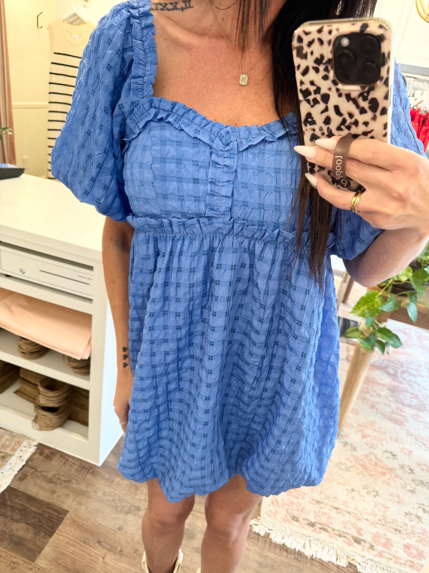 Evelyn Textured Puff Sleeve Dress (FINAL SALE)