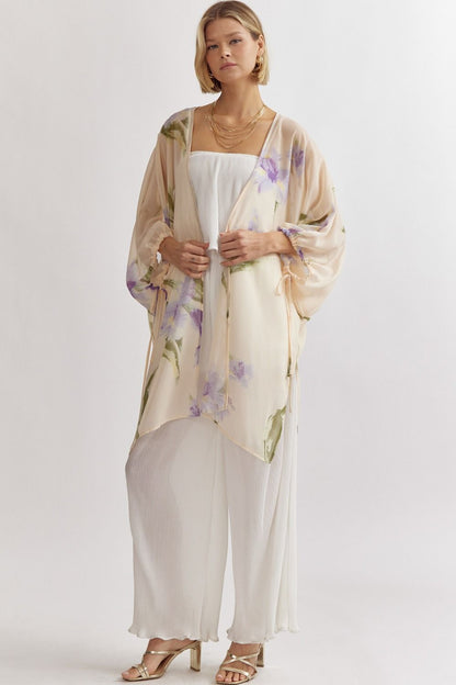 Macie Floral 3/4 Sleeve Kimono | Peach (FINAL SALE)