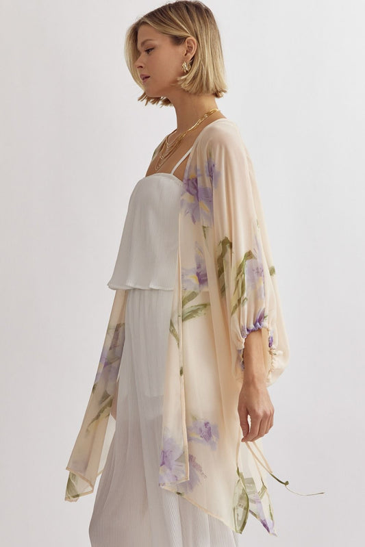 Macie Floral 3/4 Sleeve Kimono | Peach (FINAL SALE)