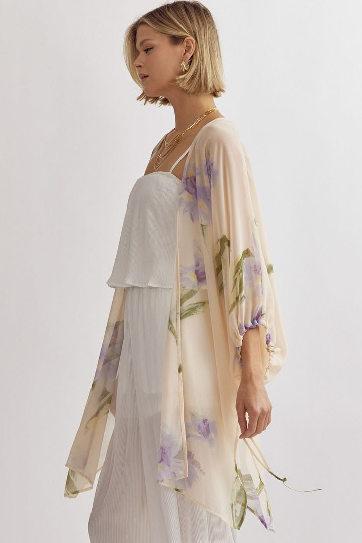 Macie Floral 3/4 Sleeve Kimono | Peach (FINAL SALE)